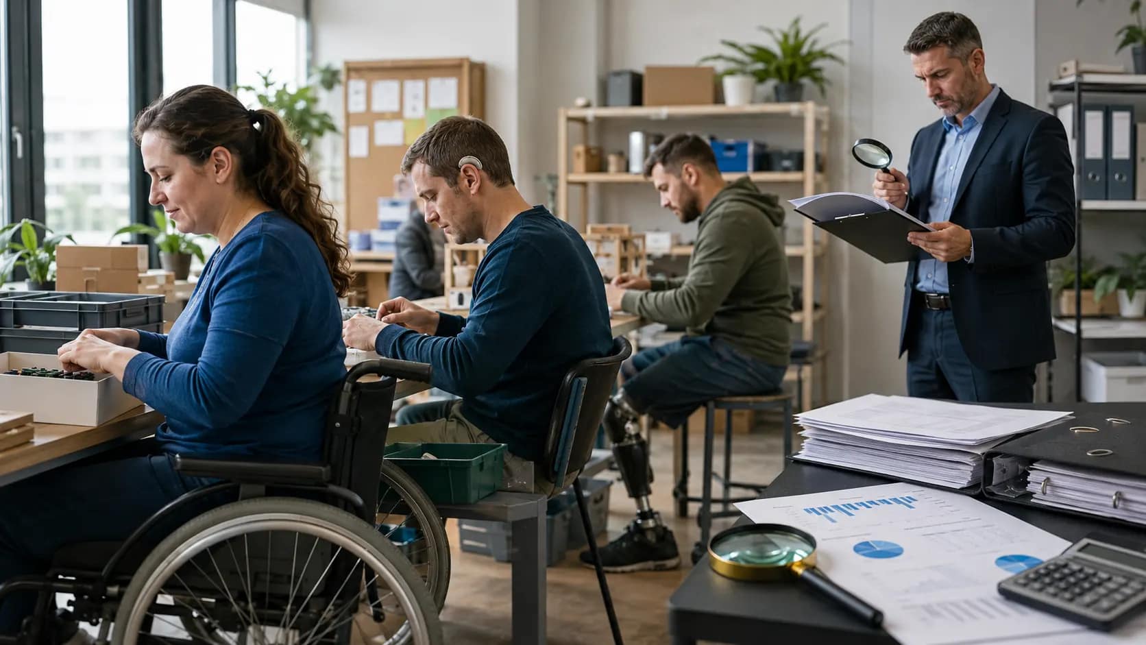 Persoane cu dizabilități lucrând într-o unitate protejată, în contextul unor reguli mai stricte și controale privind facilitățile fiscale.